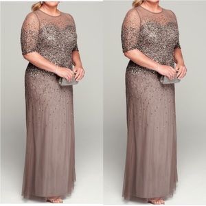Plus Size Beaded Sweetheart Illusion neckline Dress